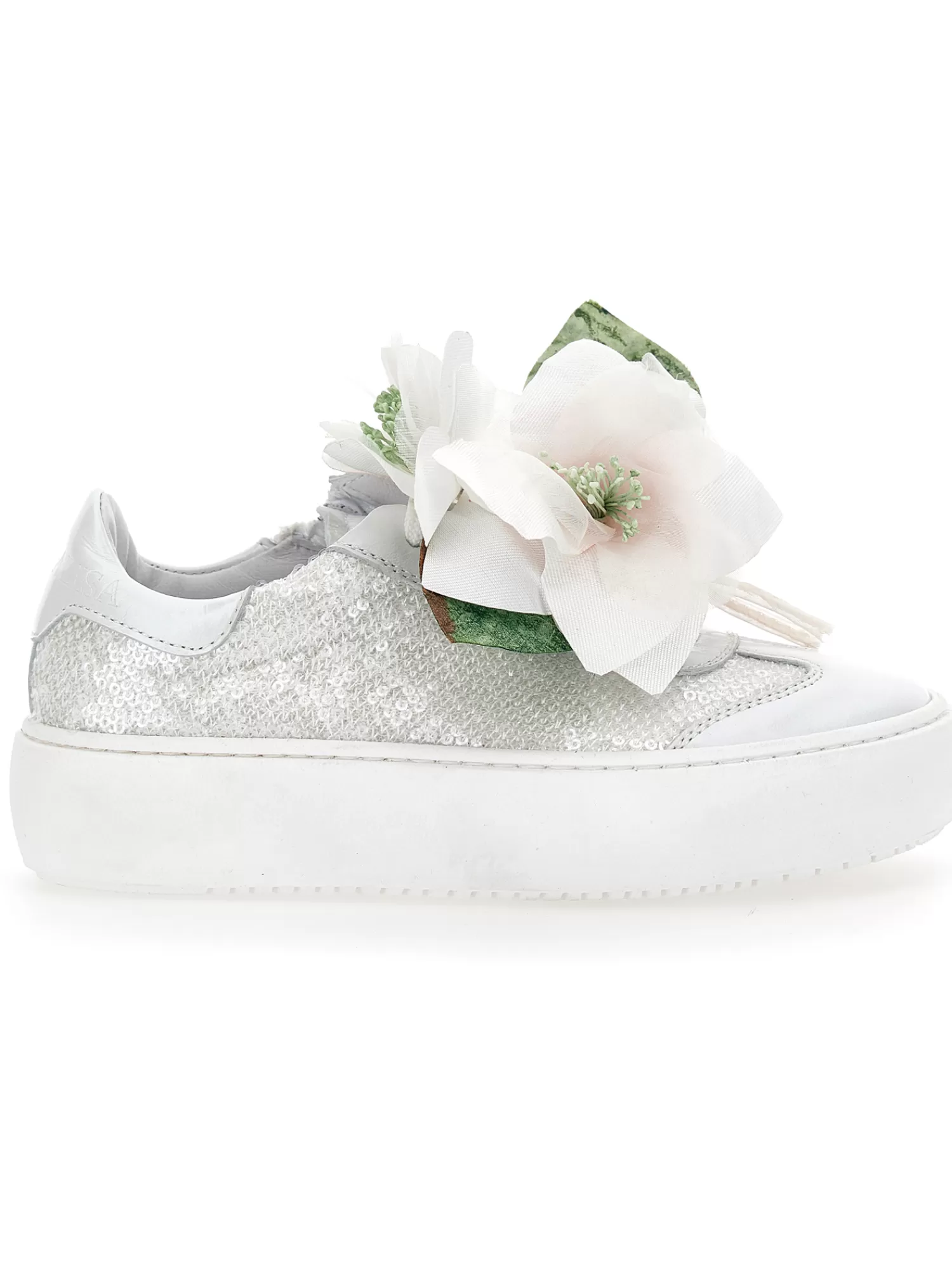 Monnalisa Sneakers pelle e paillettes con magnolia