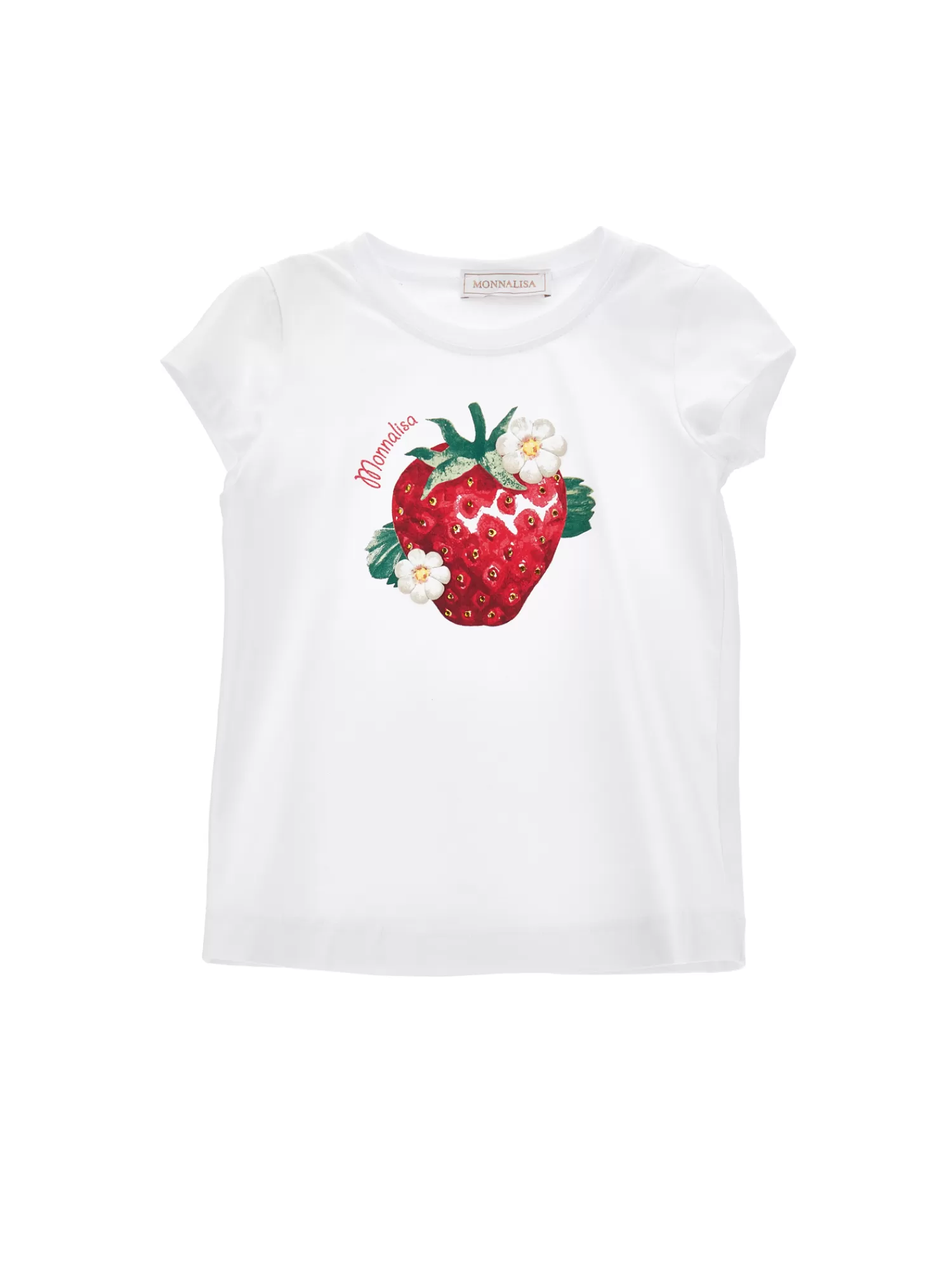 Monnalisa T-shirt jersey fragola con strass